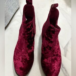 Toms Velvet Ankle Boots in Rich Burgundy